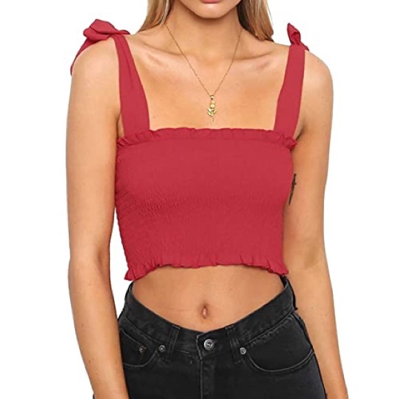 Kamissy Frill Smocked Crop Tank Red Size 8 - Picture 3 of 14